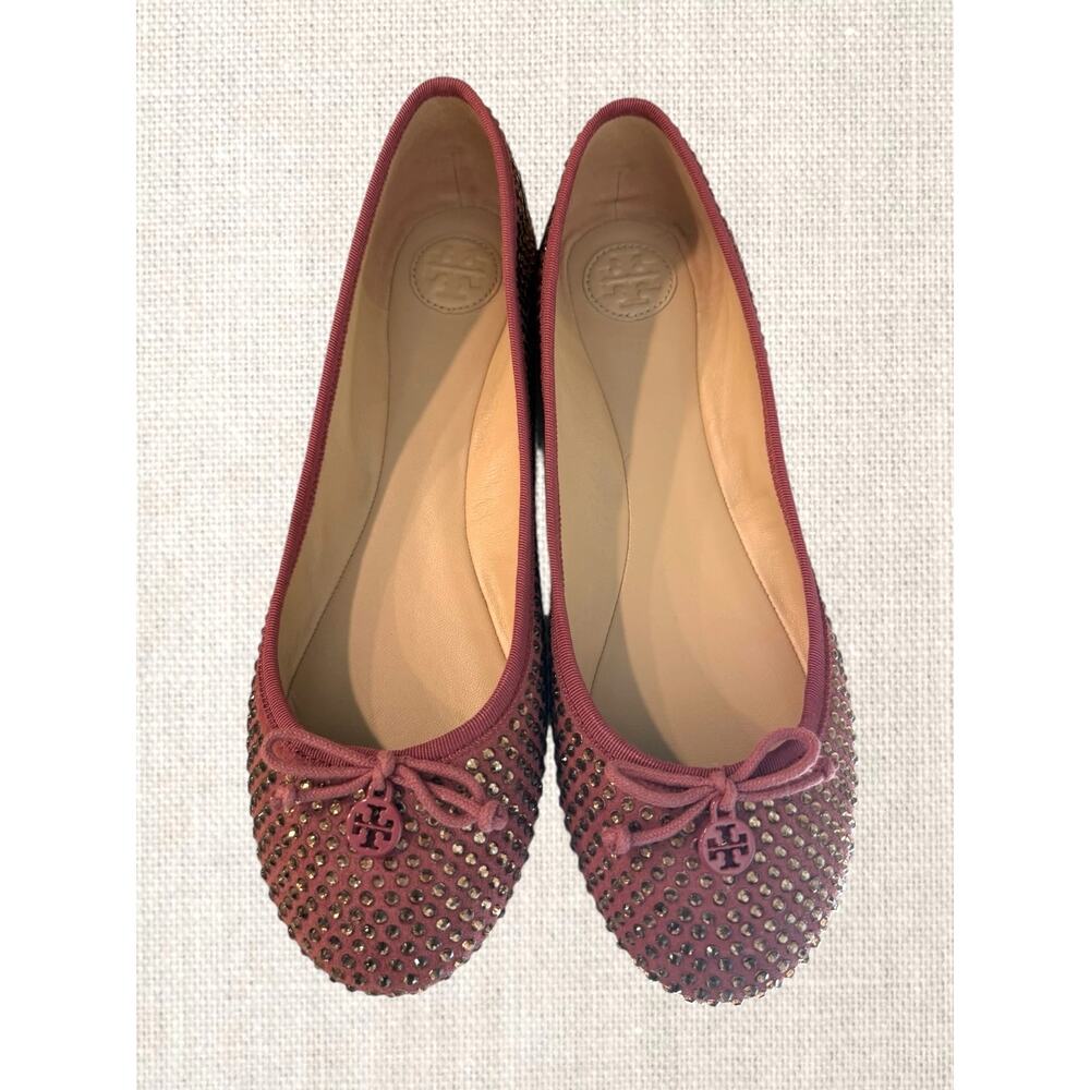 Tory Burch Chelsea Soho Lux Rhinestone Ballet Flats Mauve Pink Leather NWT 10.5